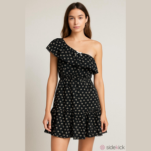 DAVI & DANI Black and White Floral Kids Dress